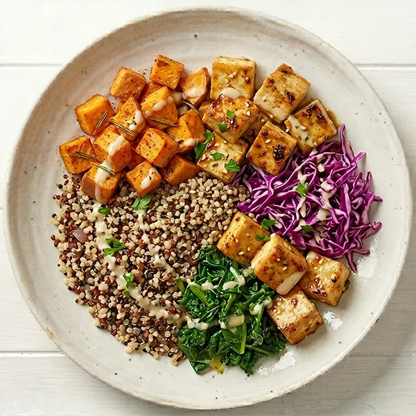 Tofu And Sweet Potato & Quinoa Buddha Bowl